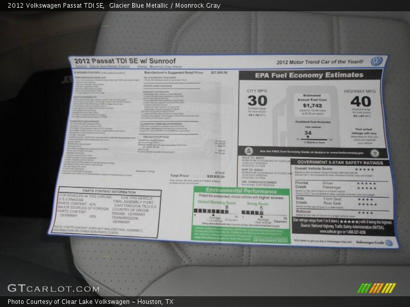 Glacier Blue Metallic / Moonrock Gray 2012 Volkswagen Passat TDI SE