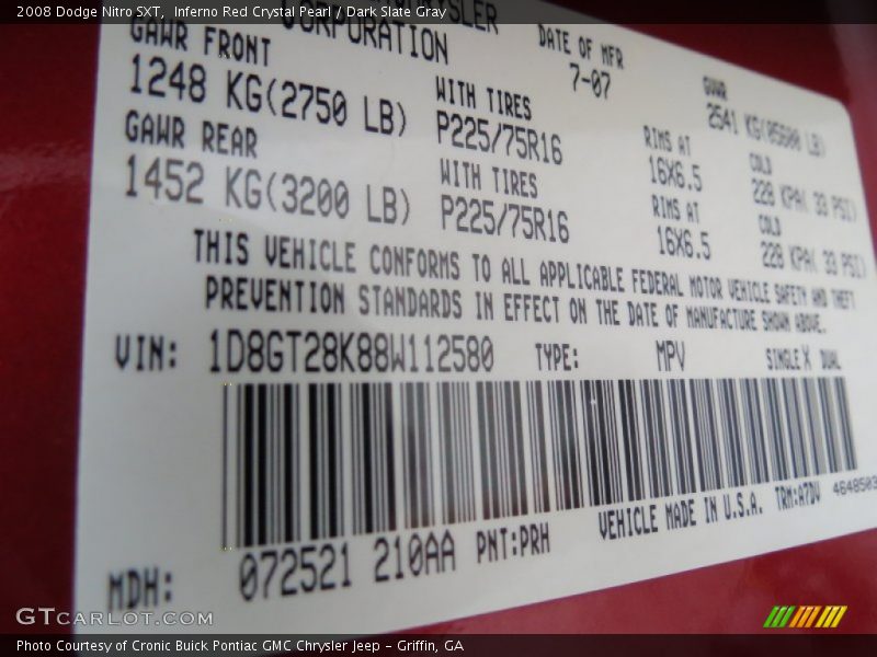 Inferno Red Crystal Pearl / Dark Slate Gray 2008 Dodge Nitro SXT