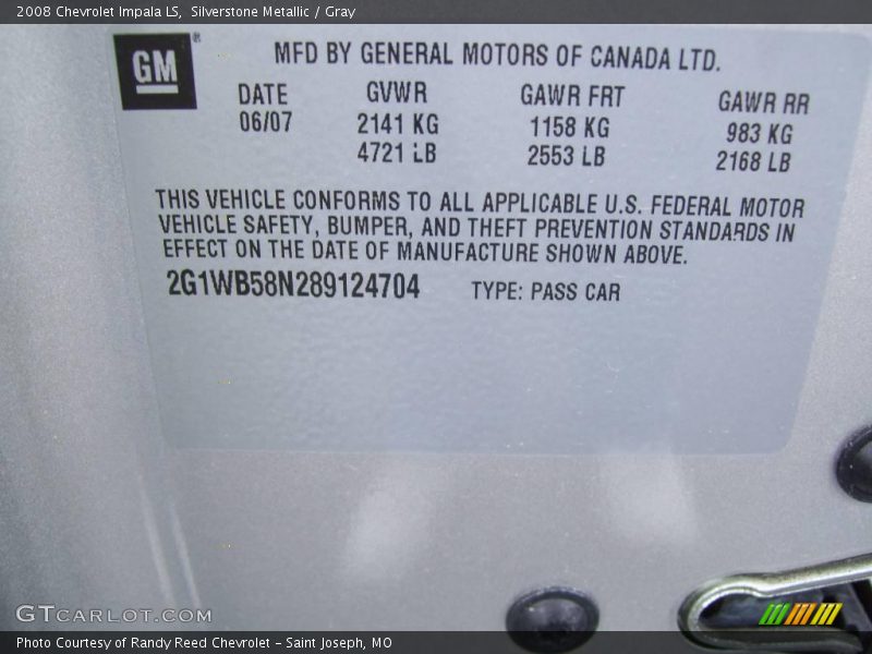 Silverstone Metallic / Gray 2008 Chevrolet Impala LS