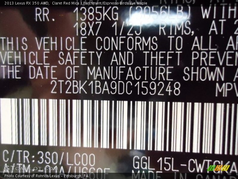 Claret Red Mica / Parchment/Espresso Birds Eye Maple 2013 Lexus RX 350 AWD