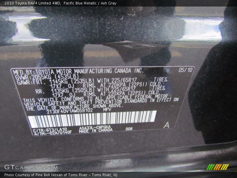 Pacific Blue Metallic / Ash Gray 2010 Toyota RAV4 Limited 4WD
