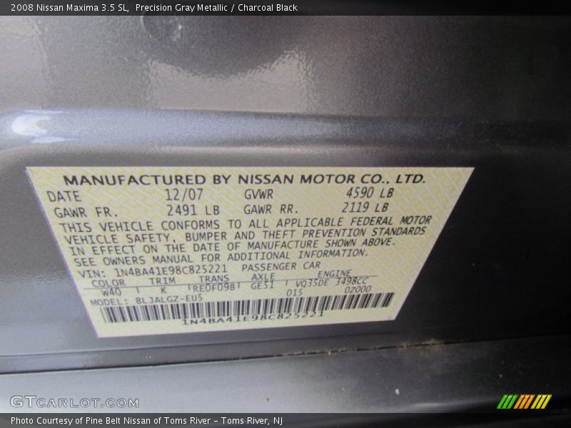 Precision Gray Metallic / Charcoal Black 2008 Nissan Maxima 3.5 SL