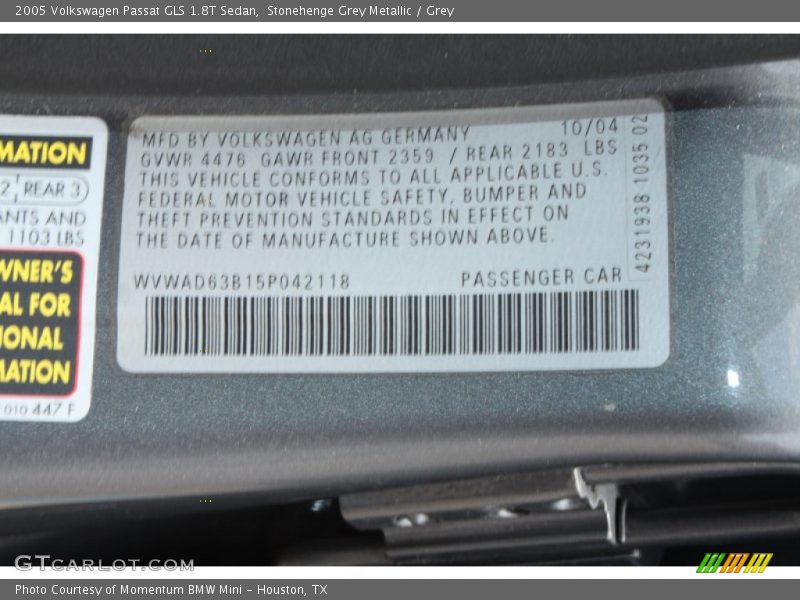 Stonehenge Grey Metallic / Grey 2005 Volkswagen Passat GLS 1.8T Sedan