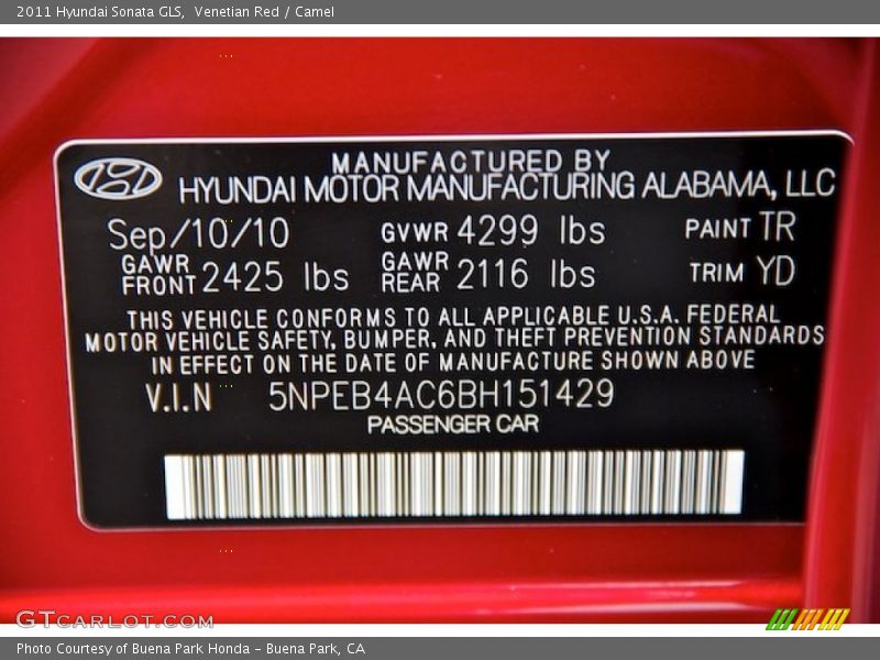 Venetian Red / Camel 2011 Hyundai Sonata GLS