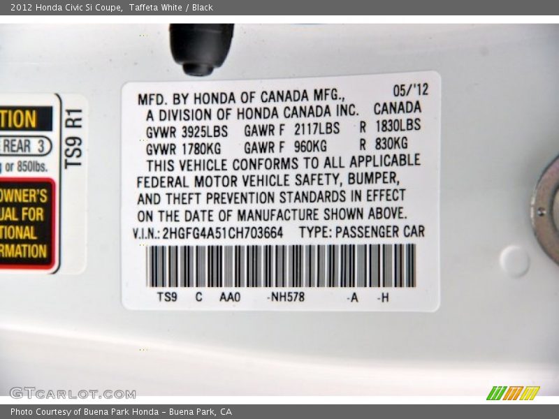 NH578 - 2012 Honda Civic Si Coupe
