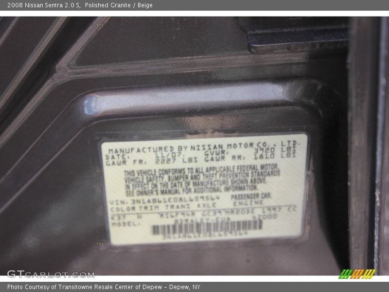 Polished Granite / Beige 2008 Nissan Sentra 2.0 S