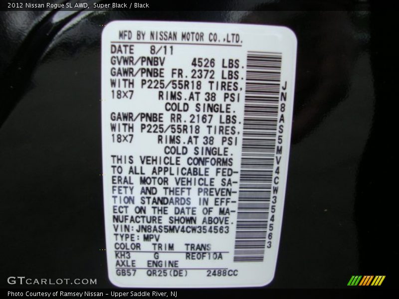 Super Black / Black 2012 Nissan Rogue SL AWD