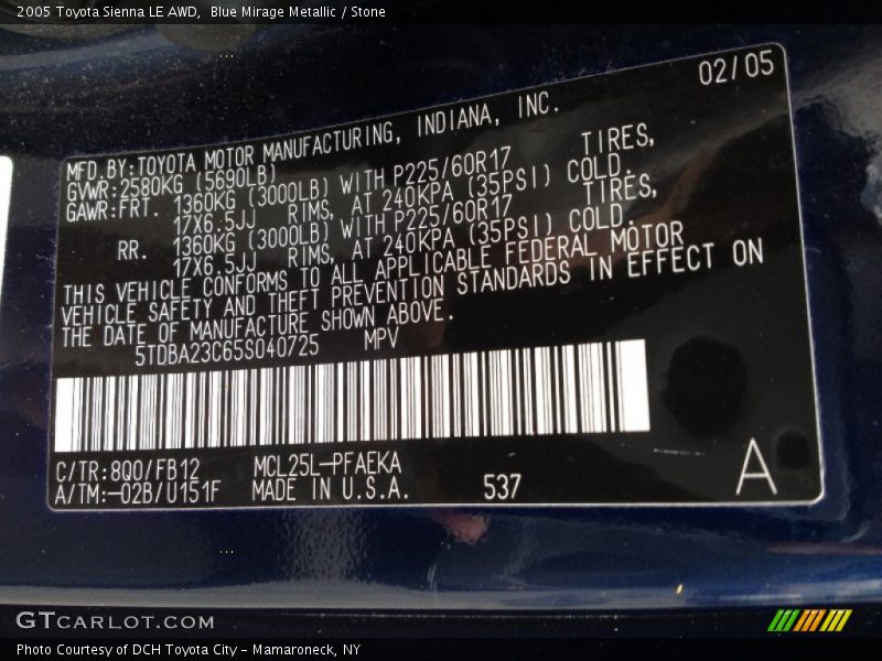 Blue Mirage Metallic / Stone 2005 Toyota Sienna LE AWD
