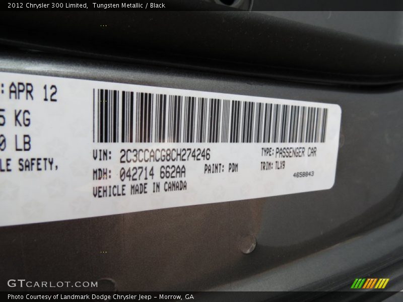 Tungsten Metallic / Black 2012 Chrysler 300 Limited