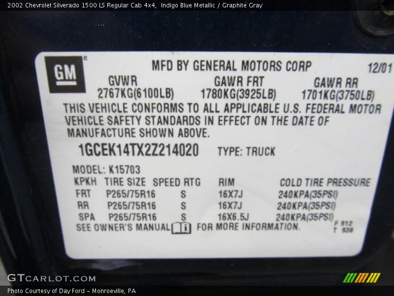 Indigo Blue Metallic / Graphite Gray 2002 Chevrolet Silverado 1500 LS Regular Cab 4x4