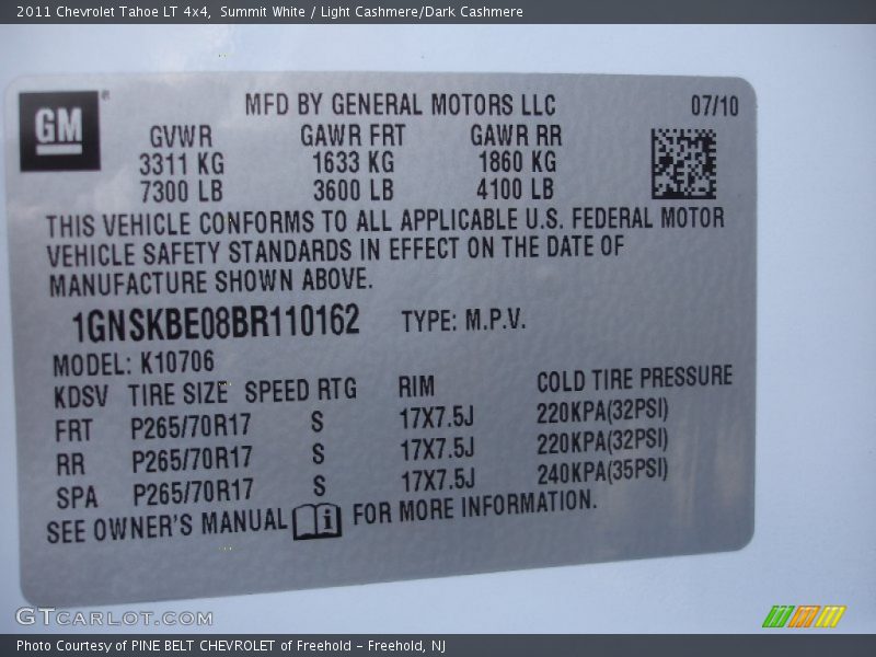 Summit White / Light Cashmere/Dark Cashmere 2011 Chevrolet Tahoe LT 4x4