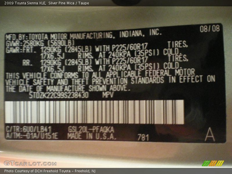 Silver Pine Mica / Taupe 2009 Toyota Sienna XLE