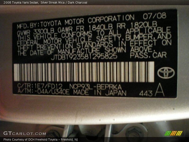 Silver Streak Mica / Dark Charcoal 2008 Toyota Yaris Sedan