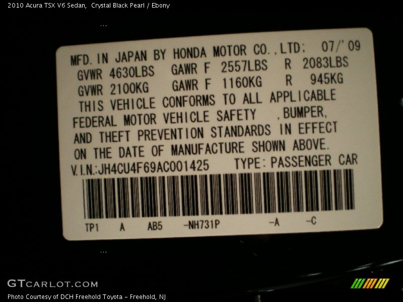 Crystal Black Pearl / Ebony 2010 Acura TSX V6 Sedan