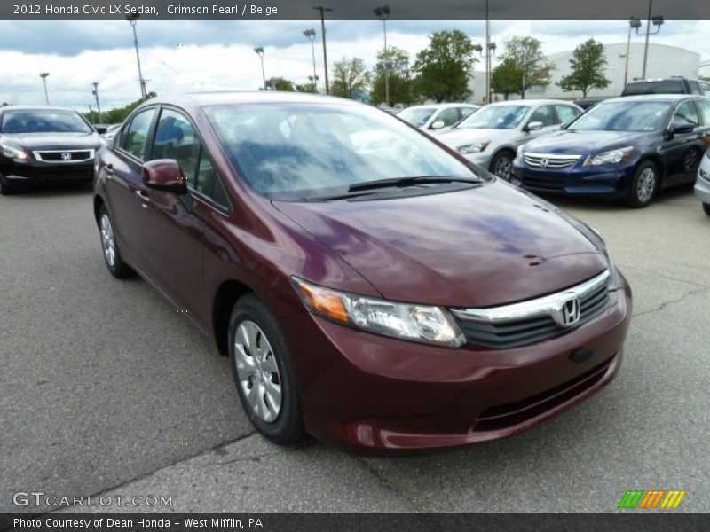 Crimson Pearl / Beige 2012 Honda Civic LX Sedan