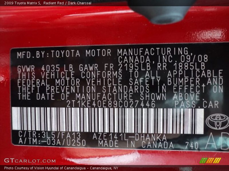 Radiant Red / Dark Charcoal 2009 Toyota Matrix S