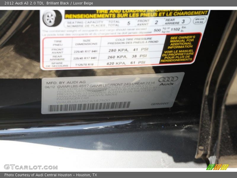 Info Tag of 2012 A3 2.0 TDI