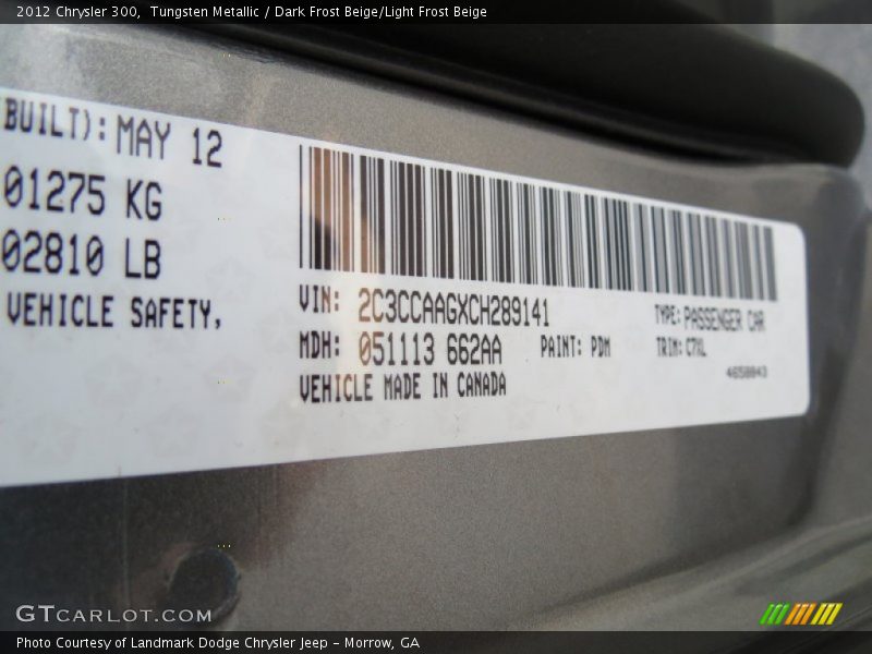 Tungsten Metallic / Dark Frost Beige/Light Frost Beige 2012 Chrysler 300