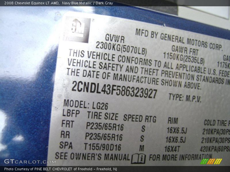 Navy Blue Metallic / Dark Gray 2008 Chevrolet Equinox LT AWD