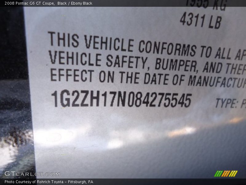 Black / Ebony Black 2008 Pontiac G6 GT Coupe
