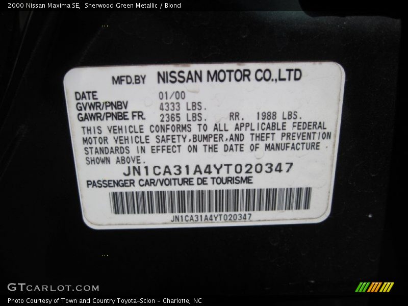 Sherwood Green Metallic / Blond 2000 Nissan Maxima SE