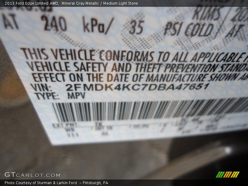 Mineral Gray Metallic / Medium Light Stone 2013 Ford Edge Limited AWD