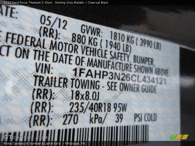 Sterling Grey Metallic / Charcoal Black 2012 Ford Focus Titanium 5-Door