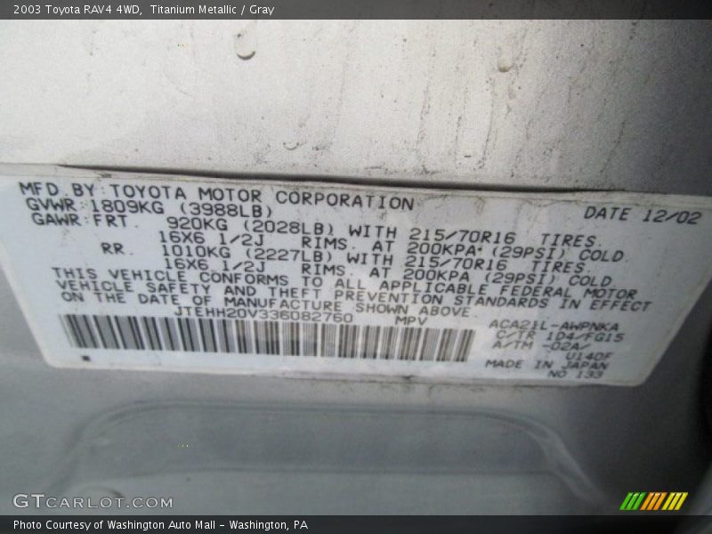 Titanium Metallic / Gray 2003 Toyota RAV4 4WD