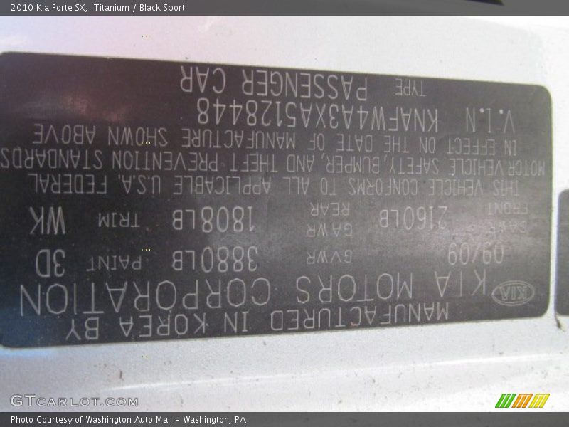 Titanium / Black Sport 2010 Kia Forte SX