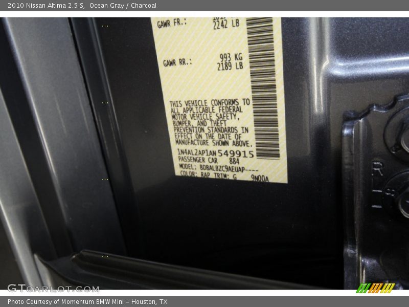 Ocean Gray / Charcoal 2010 Nissan Altima 2.5 S
