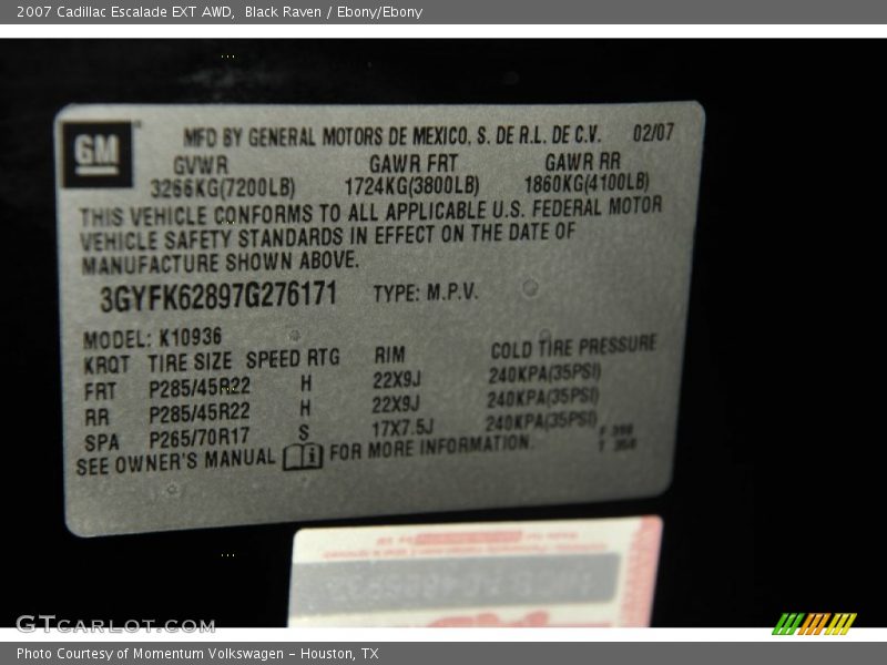 Black Raven / Ebony/Ebony 2007 Cadillac Escalade EXT AWD