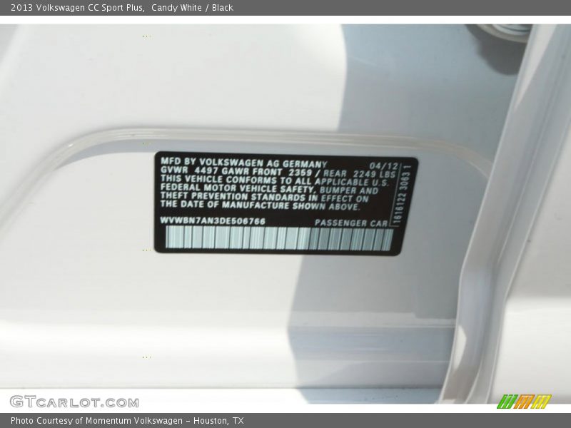 Candy White / Black 2013 Volkswagen CC Sport Plus