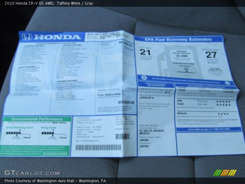 Taffeta White / Gray 2010 Honda CR-V EX AWD