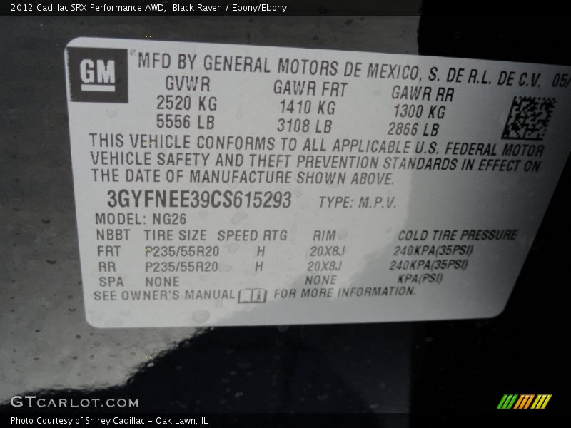 Black Raven / Ebony/Ebony 2012 Cadillac SRX Performance AWD