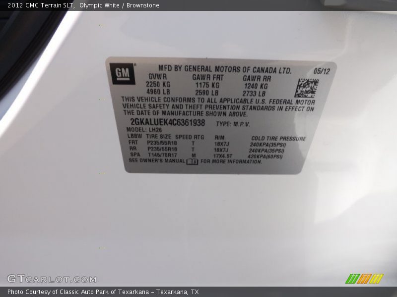 Olympic White / Brownstone 2012 GMC Terrain SLT
