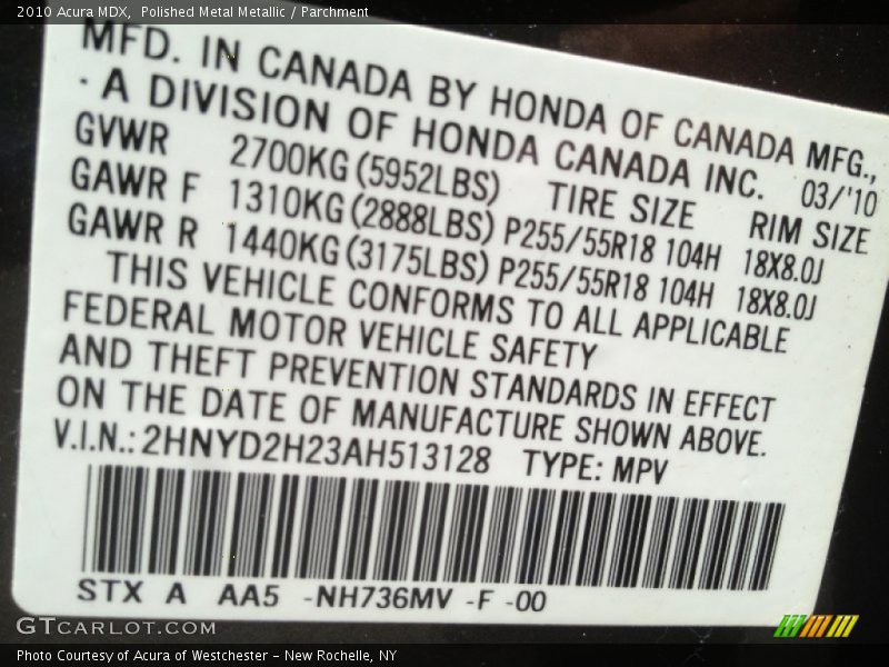 Polished Metal Metallic / Parchment 2010 Acura MDX