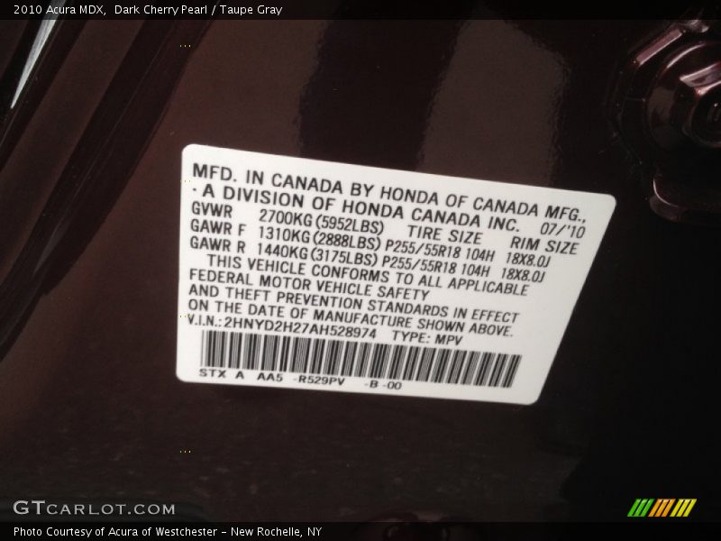Dark Cherry Pearl / Taupe Gray 2010 Acura MDX