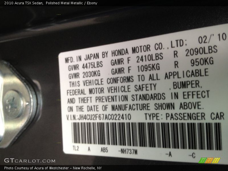 Polished Metal Metallic / Ebony 2010 Acura TSX Sedan