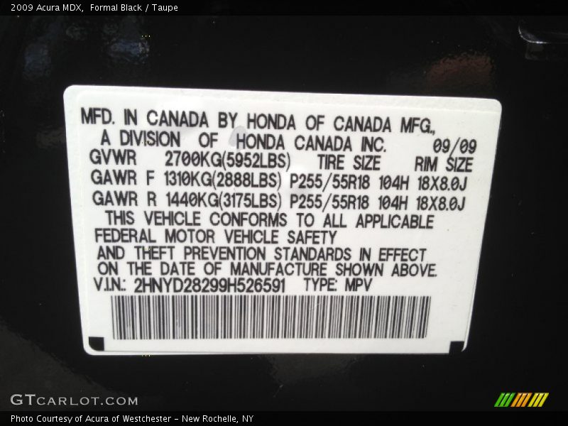 Formal Black / Taupe 2009 Acura MDX