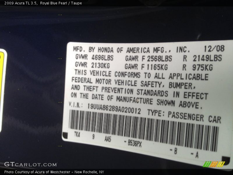 Royal Blue Pearl / Taupe 2009 Acura TL 3.5