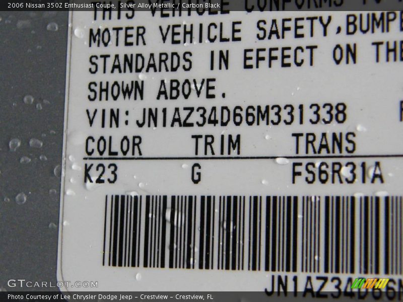 Silver Alloy Metallic / Carbon Black 2006 Nissan 350Z Enthusiast Coupe