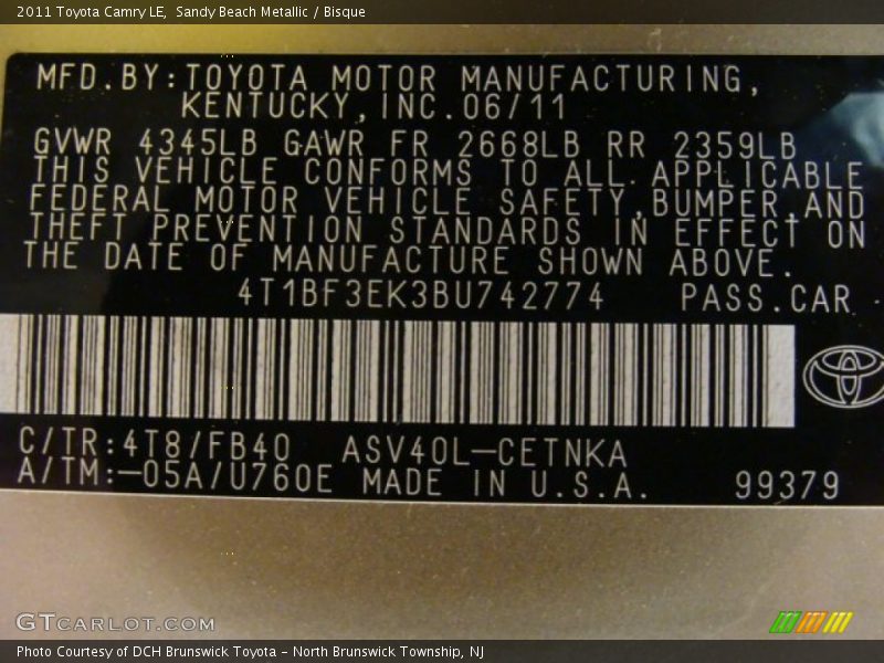 Sandy Beach Metallic / Bisque 2011 Toyota Camry LE