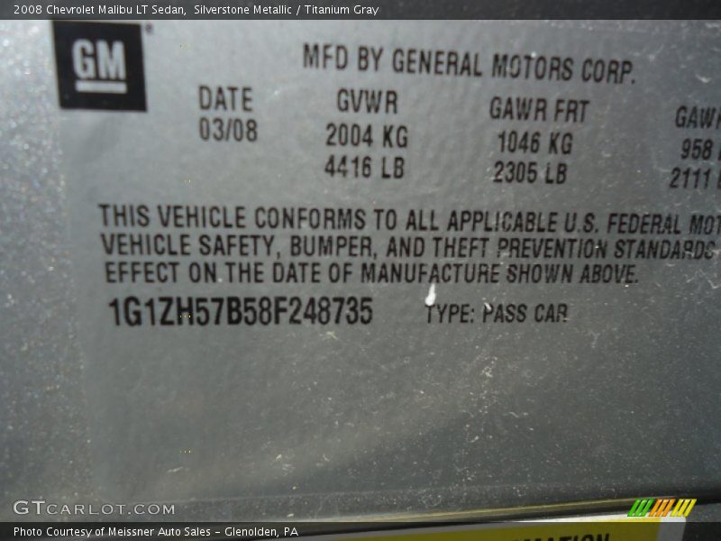 Silverstone Metallic / Titanium Gray 2008 Chevrolet Malibu LT Sedan