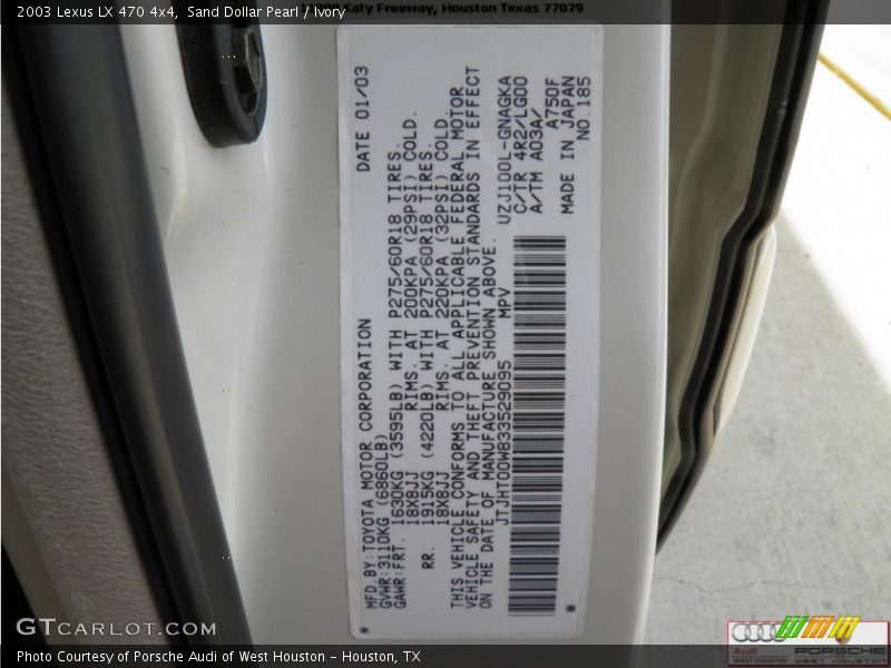 Sand Dollar Pearl / Ivory 2003 Lexus LX 470 4x4