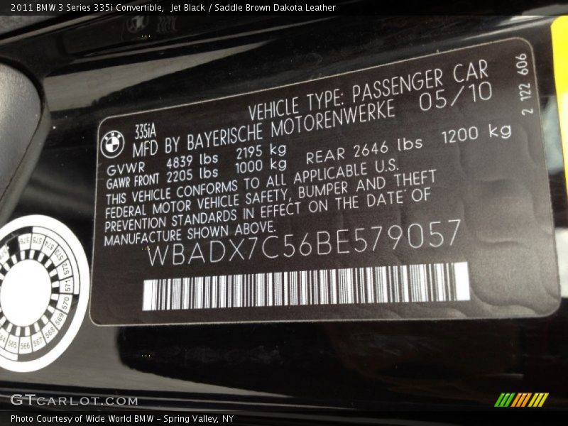Jet Black / Saddle Brown Dakota Leather 2011 BMW 3 Series 335i Convertible