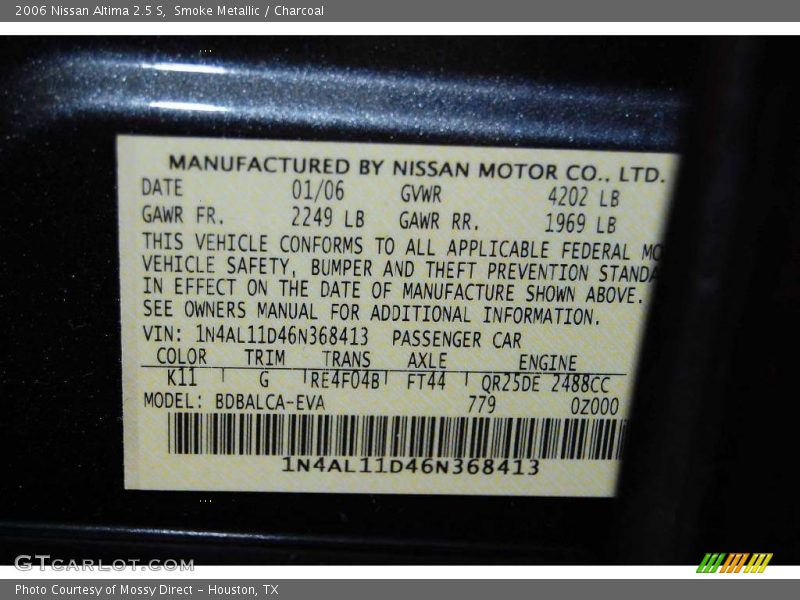 Smoke Metallic / Charcoal 2006 Nissan Altima 2.5 S