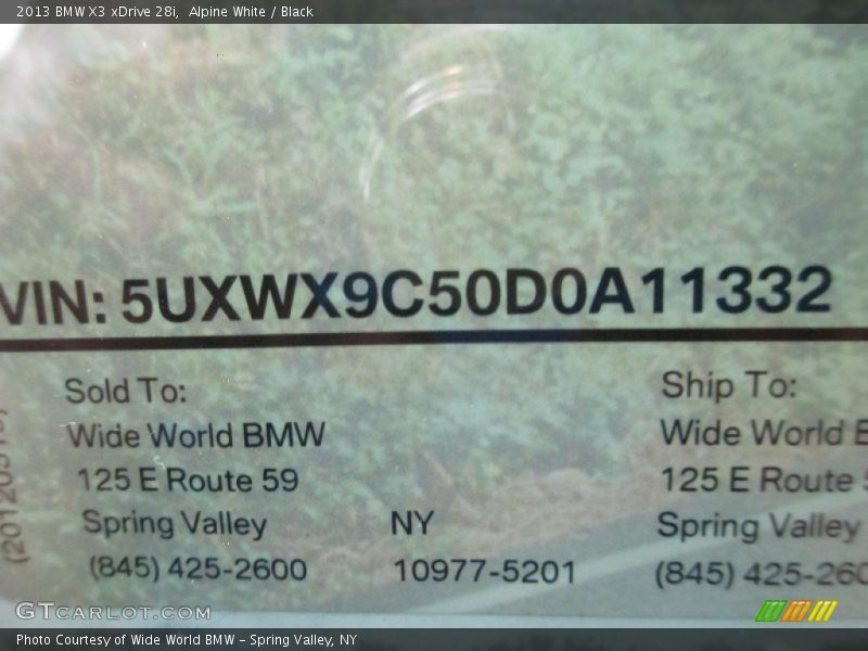 Alpine White / Black 2013 BMW X3 xDrive 28i