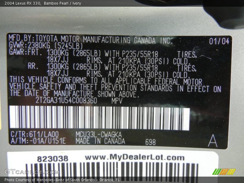 Bamboo Pearl / Ivory 2004 Lexus RX 330