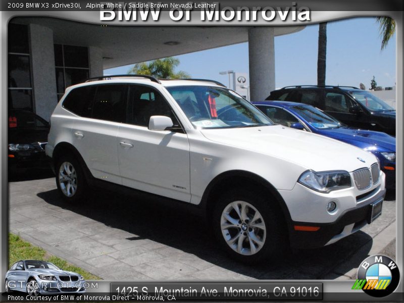 Alpine White / Saddle Brown Nevada Leather 2009 BMW X3 xDrive30i