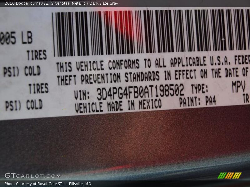 Silver Steel Metallic / Dark Slate Gray 2010 Dodge Journey SE